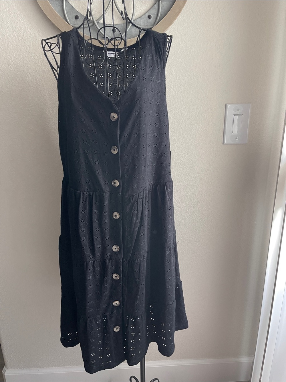 Sonoma Black Eyelet Button-Front Midi Dress